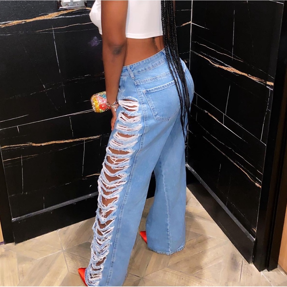 Cut up blue side jeans
